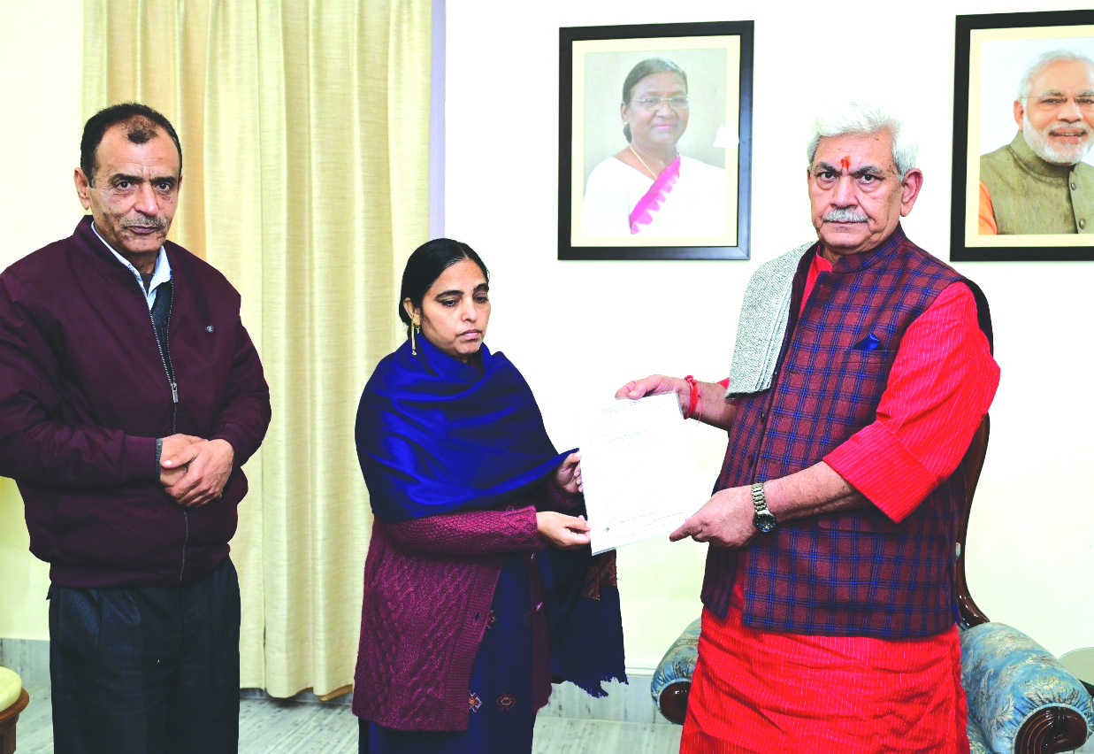 LG hands over appointment letter to wife of KP killed by terrorists