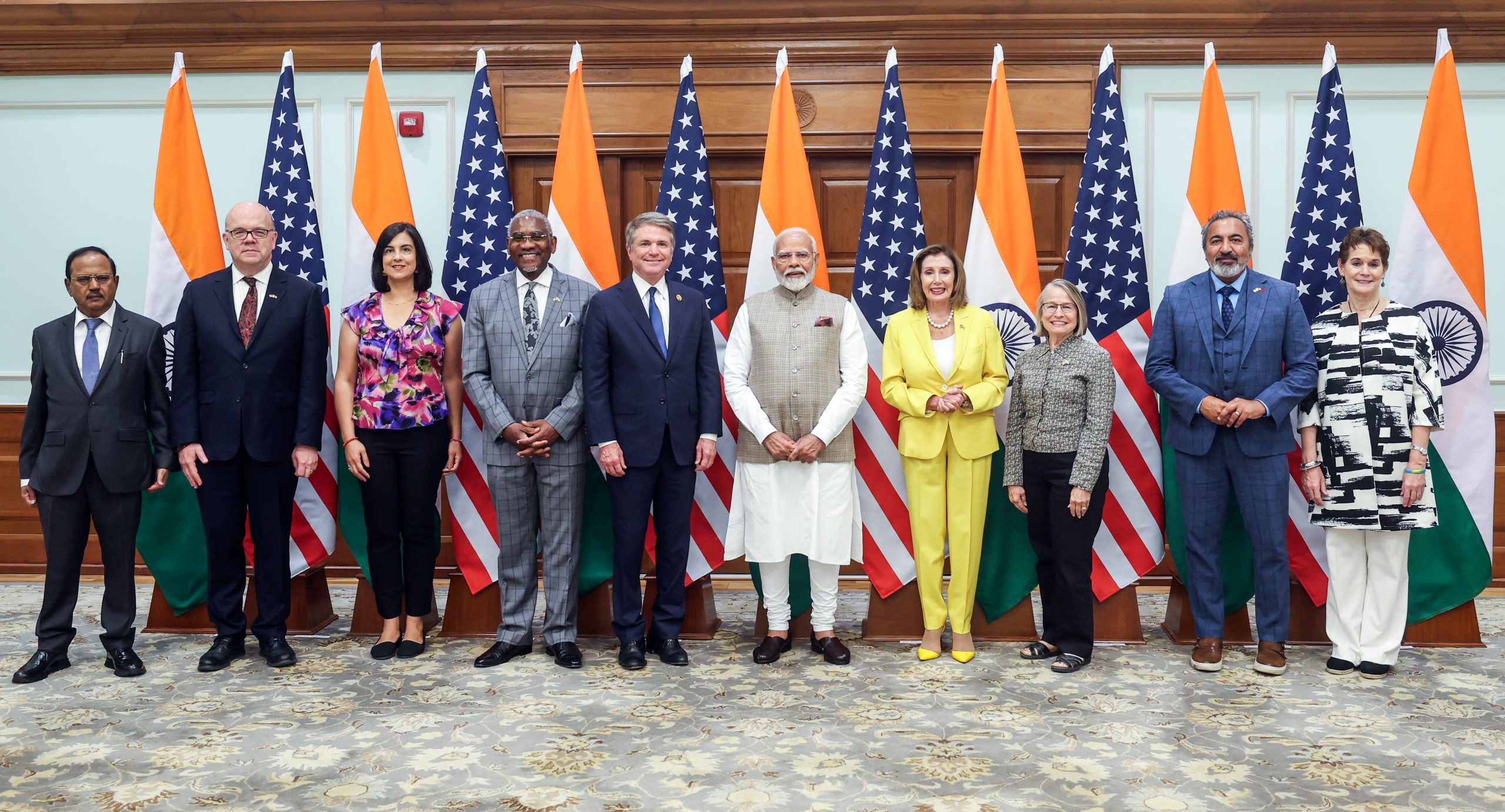 PM Modi meets US Congressional delegation, including former House speaker Nancy Pelosi.