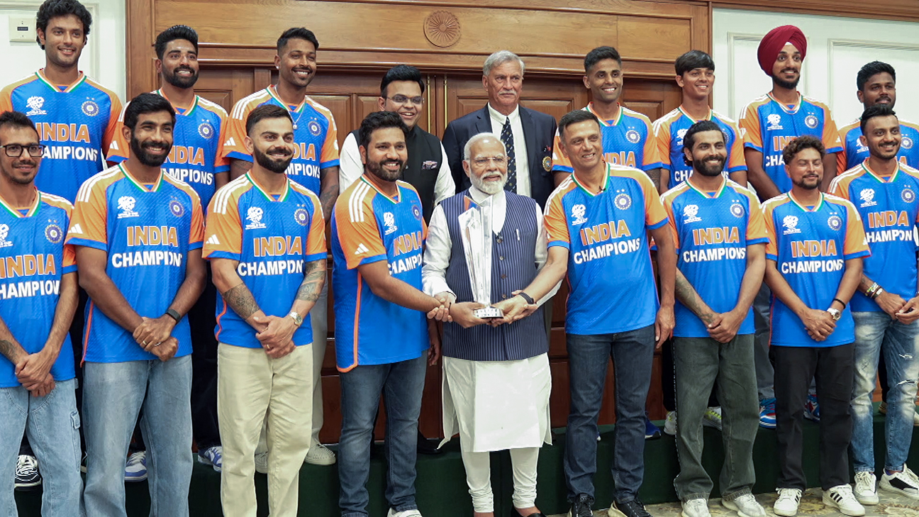 PM Modi meets victorious ICC T20 World Cup team at his residence.